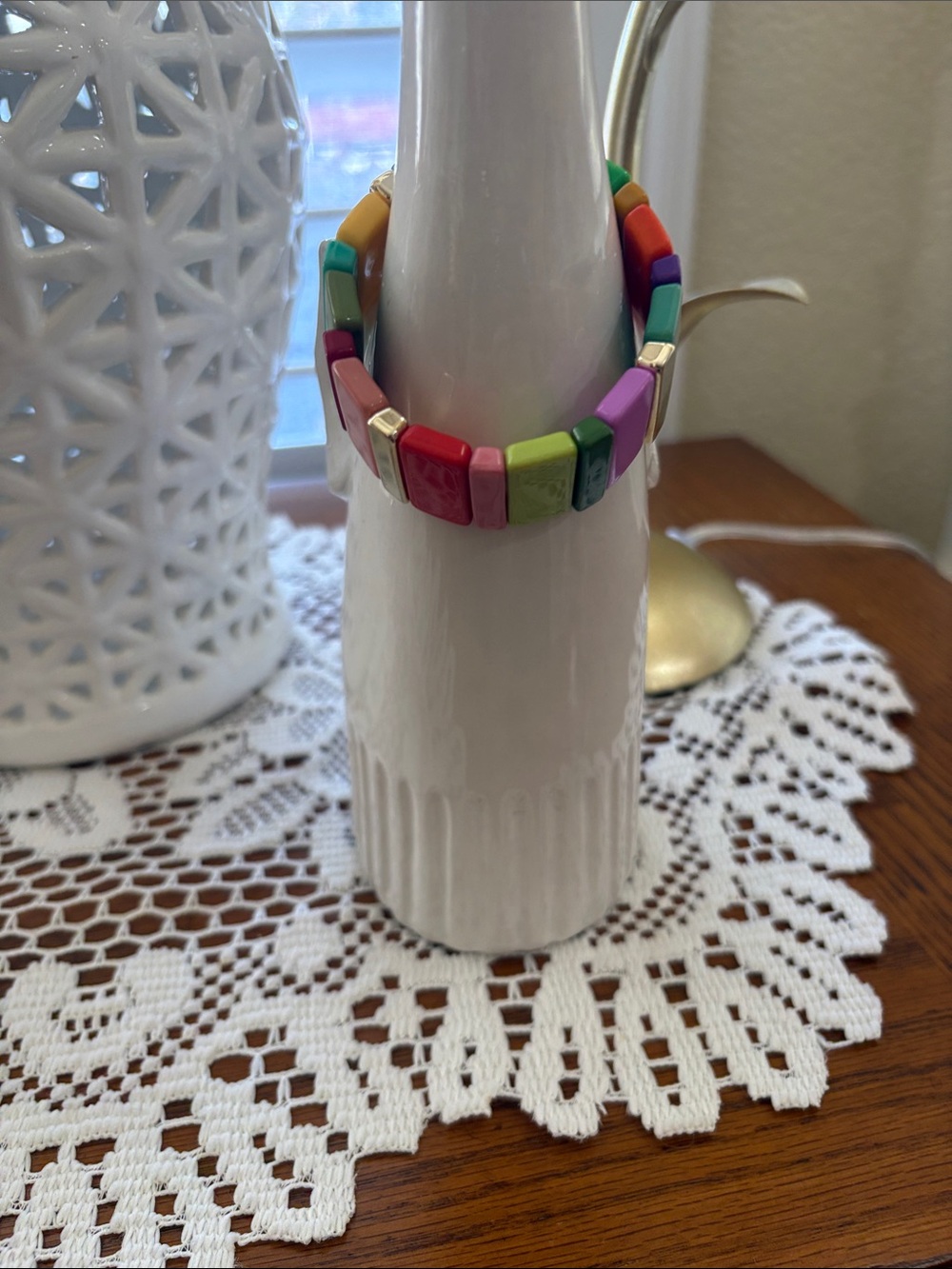 Colorful Tile Stretch Bracelet with Gold Accents - Multicolor